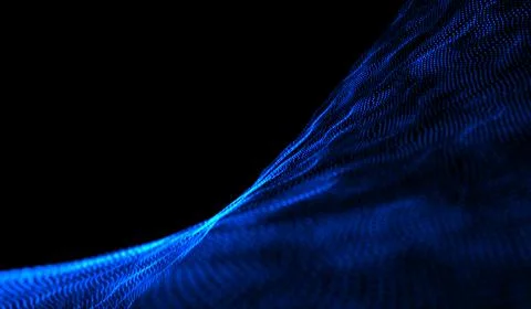 3D abstract digital technology blue light particles network wave on black b.. Stock Illustration