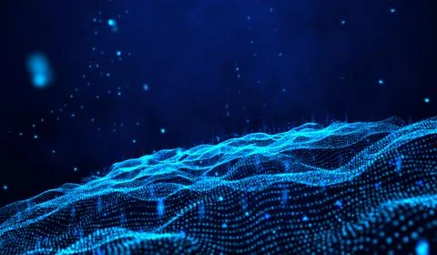 3D abstract digital technology blue light particles network wave on blue ba.. Stock Illustration