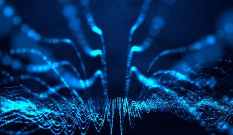 3D abstract digital technology blue light particles network wave on blue ba.. 스톡 일러스트