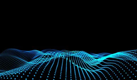 3D abstract digital technology blue light particles network wave on black b.. Stock Illustration
