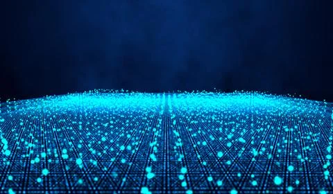 3D abstract digital technology blue light particles network wave on black b.. 스톡 일러스트