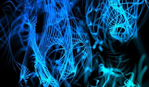 3D abstract digital technology blue light particles network wave on black b.. Stock Illustration