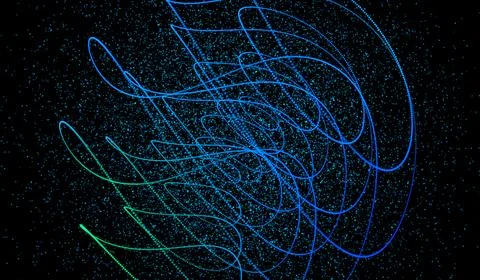 3D abstract digital technology blue light particles network wave on black b.. Stock Illustration