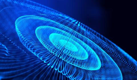 3D abstract digital technology blue light particles network wave on black b.. Stock Illustration