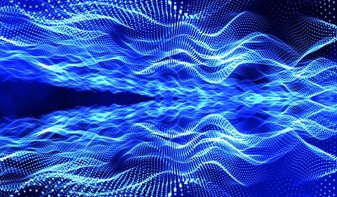 3D abstract digital technology blue light particles network wave on blue ba.. Stock Illustration