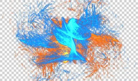 3D abstract digital technology blue orange light particles Stock Illustration