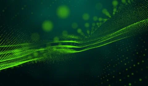 3D abstract digital technology green particles network wave  on green backg.. 스톡 일러스트