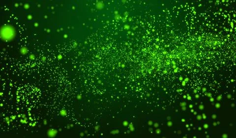 3D abstract digital technology green particles network on green background. Stock Illustration