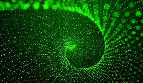3D abstract digital technology green particles network on green background. Illustrazione stock