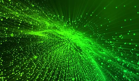 3D abstract digital technology green particles network on green background. イラスト素材
