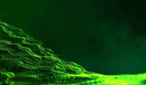 3D abstract digital technology green particles network wave on green backgr.. Illustrazione stock