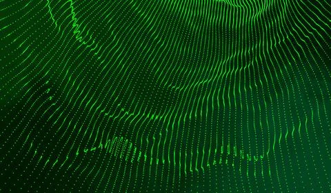 3D abstract digital technology green particles network wave on greenbackgroun Illustrazione stock