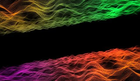 3D abstract digital technology multicolor light particles network wave on b.. Stockillustratie