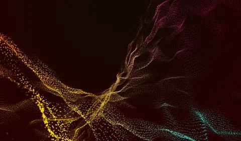 3D abstract digital technology multicolored light particles wave on red bac.. Stockillustratie