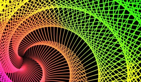 3D abstract digital technology multicolored network on black background. Stock Illustration