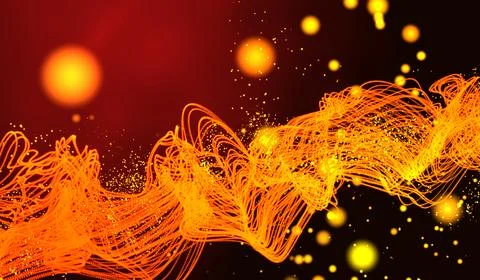 3D abstract digital technology orange light on red gradient background. Stock-Illustration