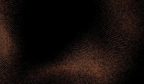 3D abstract digital technology orange-gold particles on black background. Illustrazione stock