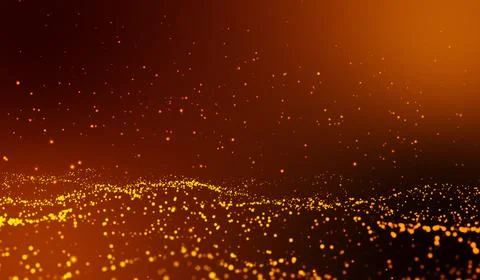 3D abstract digital technology orange particles on red background. Stockillustratie