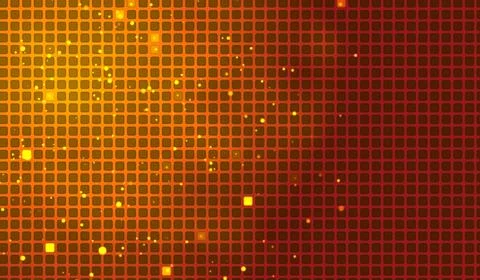 3D abstract digital technology orange particles on red background. 스톡 일러스트