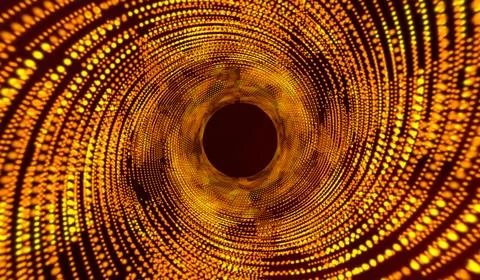 3D abstract digital technology orange particles wave on red background. Stock Illustration