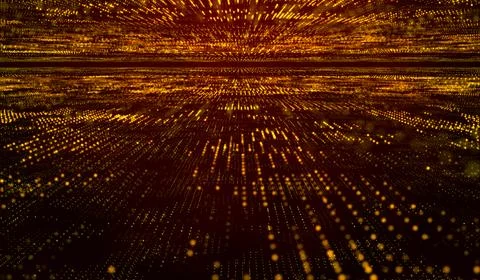 3D abstract digital technology orange particles network on red background. 스톡 일러스트