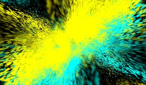 3D abstract digital technology particles fragmentation and mixing of yellow.. Illustrazione stock