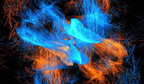 3D abstract digital technology particles fragmentation and mixing of orange.. Stockillustratie