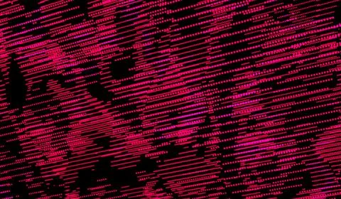 3D abstract digital technology pink particles wave on balck background. Stock Illustration