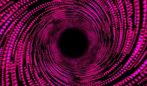 3D abstract digital technology pink particles wave on balck background. 스톡 일러스트