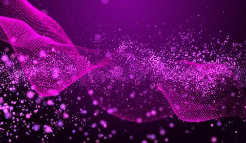 3D abstract digital technology pink particles wave network on pink background Stock Illustration