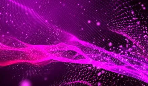 3D abstract digital technology pink particles network wave on pink background Illustrazione stock