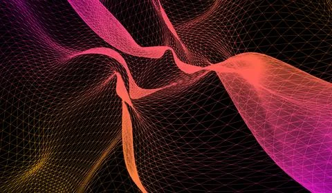 3D abstract digital technology pink particles network wave on black backgroun Stock Illustration