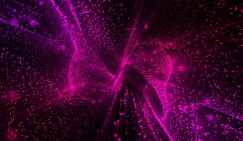 3D abstract digital technology pink particles network wave on black backgroun Stockillustratie
