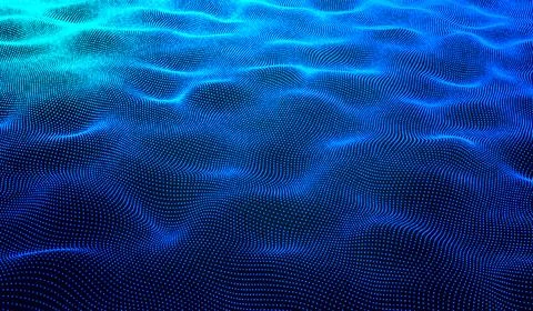 3D abstract digital technology realistic water wave river blue light partic.. 스톡 일러스트