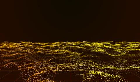 3D abstract digital technology realistic water wave river orange light part.. Illustrazione stock