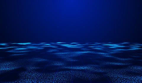 3D abstract digital technology realistic water wave river blue light partic.. Stock Illustration
