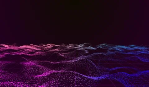 3D abstract digital technology realistic water wave river pink-blue light p.. Stock Illustration