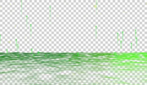3D abstract digital technology realistic water wave river green light particles. Illustrazione stock