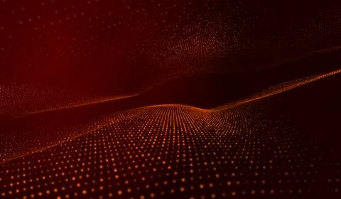 3D abstract digital technology red particles network wave on red background. Stockillustratie