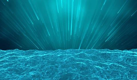 3D abstract digital technology water wave river blue light particles on blu.. 스톡 일러스트