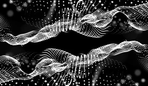 3D abstract digital technology white particles network wave on black backgr.. 스톡 일러스트