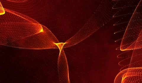 3D abstract digital technology yellow-orange light particles on red gradien.. 스톡 일러스트
