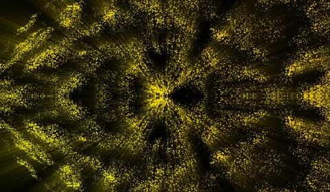 3D abstract digital technology yellow light particles on black background. Stock Illustration