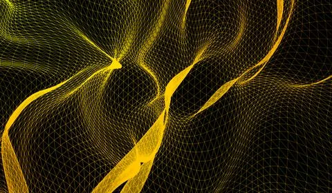 3D abstract digital technology yellow-orange particles network wave on blac.. Stockillustratie