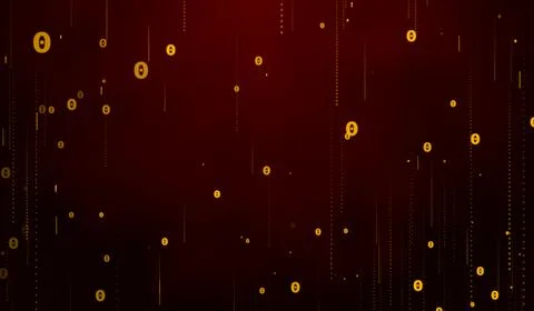 3D abstract digital technology yellow particles network on red background. Stock Illustration