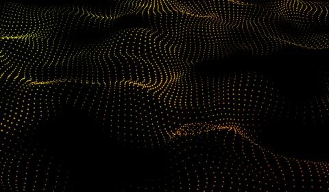 3D abstract digital technology yellow-orange particles network wave on blac.. イラスト素材