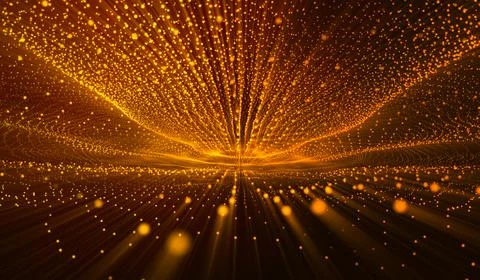 3D abstract digital technology yellow-orange particles network on red backg.. 스톡 일러스트