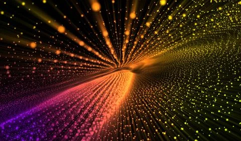 3D abstract digital technology yellow-orange particles network on red backg.. Stock Illustration