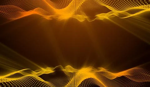 3D abstract digital technology yellow-orange particles network wave on red .. Stockillustratie