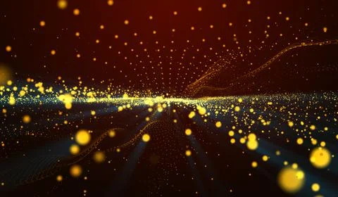 3D abstract digital technology yellow-orange particles network on red backg.. 스톡 일러스트